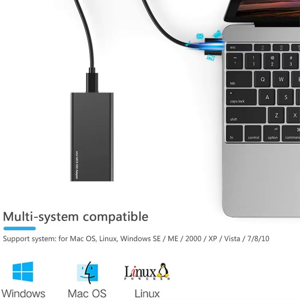 mSATA to USB 3.1 SSD Enclosure 5Gbps Aluminum Alloy mSATA Adapter Mini-SATA SSD to USB3.1 Type-C HDD Case for 1.8 inch Sata3 Box