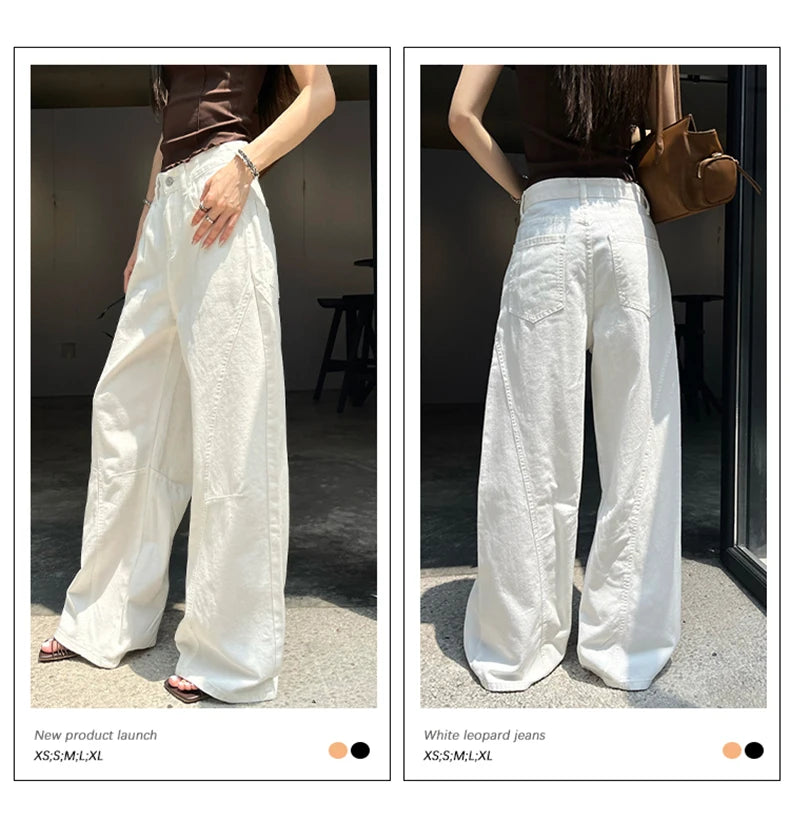 KSTUN 2025 Summer New Women's White Jeans Low Waist Wide Leg Jeans Denim Pants Losoe Fitness Girls Casual Dragging Pants Striped