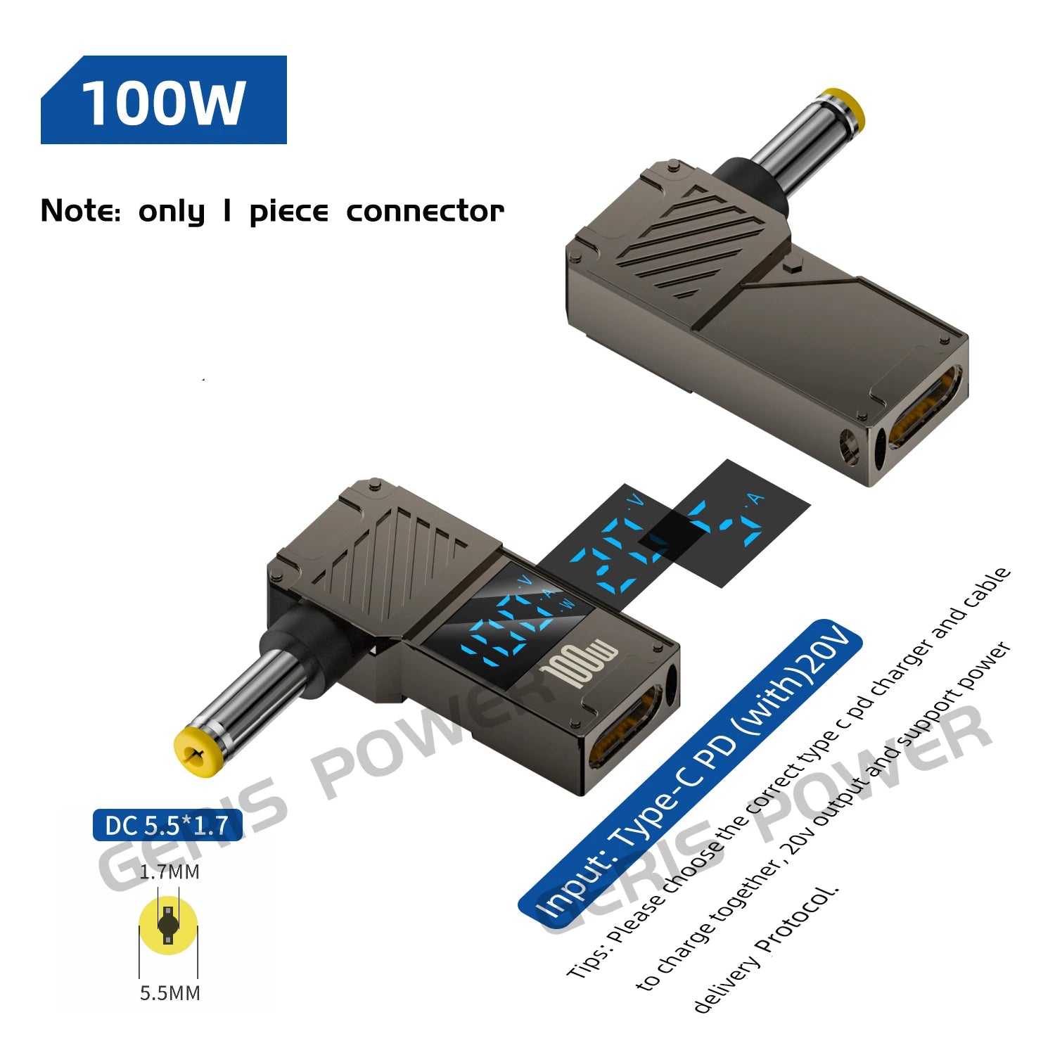 100W USB Type C Fast Charging Adapter Plug Connector Universal USB C to DC Laptop Charger Converter for Lenovo Dell Asus Hp Acer