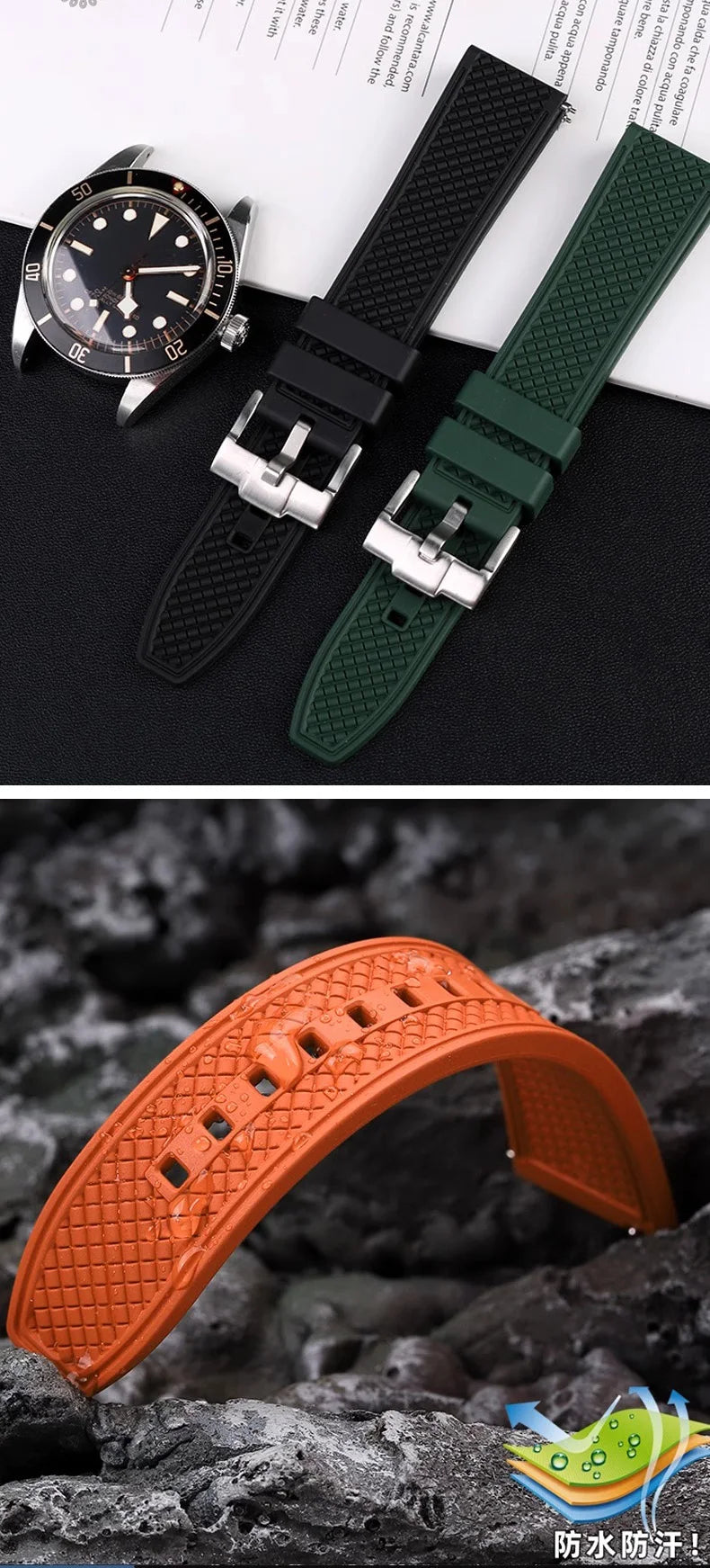 Metal End Link Curved End With Fluoro Rubber Strap 20mm Waterproof Quick Release Bracelet Fit for 39mm Tudor Black Bay GMT