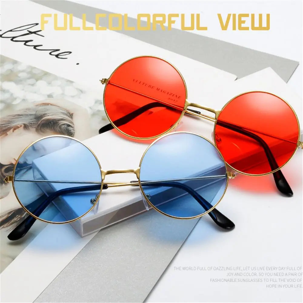 1PC Retro Round Hippie Sunglasses Fashion Circle Metal Sunglasses for Women Men Disco Party Glasses