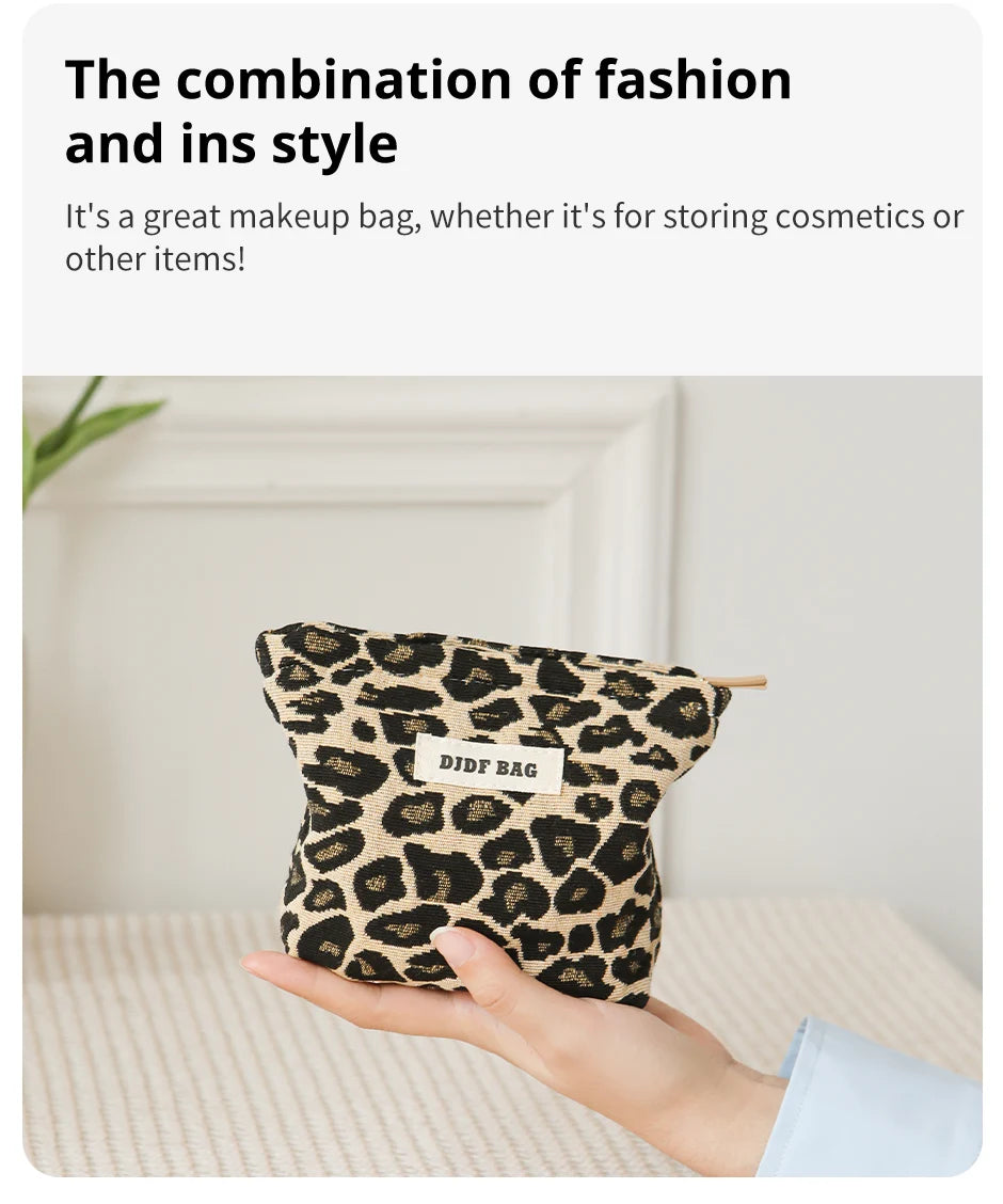 Small leopard print coin purse women's makeup bag portable cosmetics storage bag fashion lipstick bag daily commuting liner bag