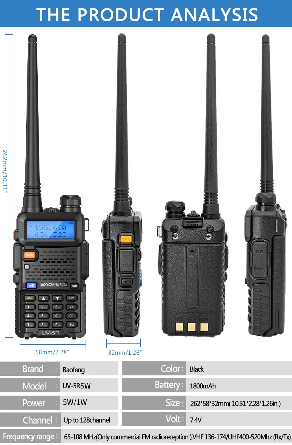 2PCS Baofeng UV 5R 5W 8W Walkie Talkie Portable Ham CB Radio Dual Band VHF UHF FM Transceiver Two Way Radio UV82 S9 K5 Plus