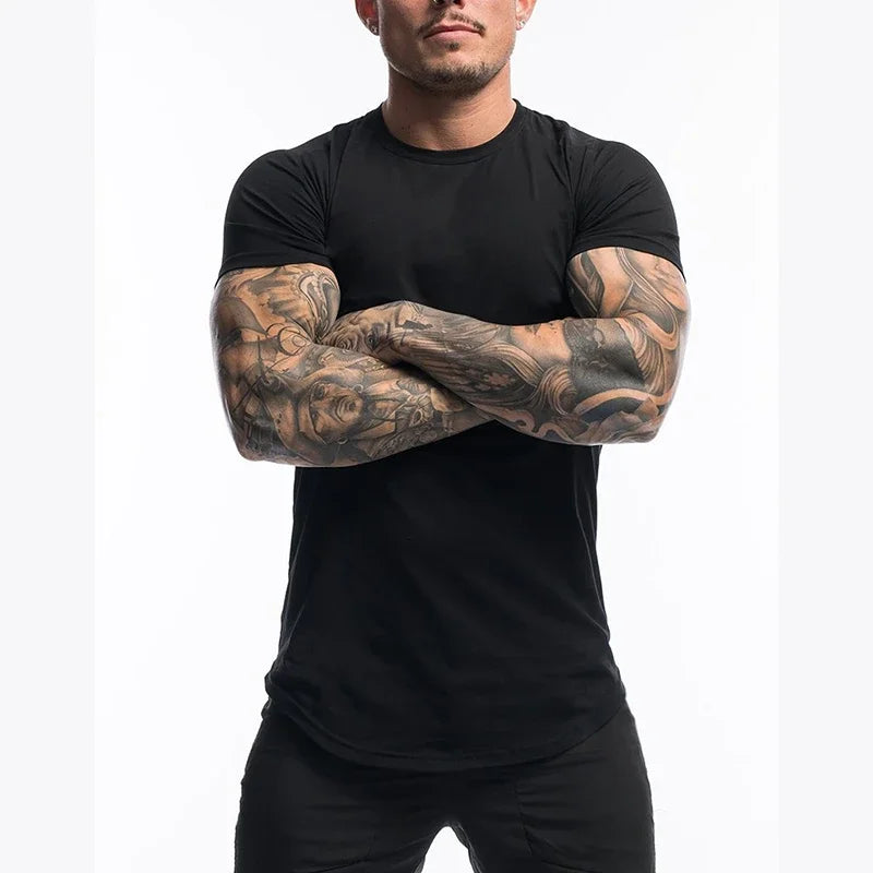 Summer Solid Short Sleeve T Shirt Men Cotton Sports Fitness T-shirt Men Bodybuilding Tshirt Round Hem Streetwear Tee Shirt homme