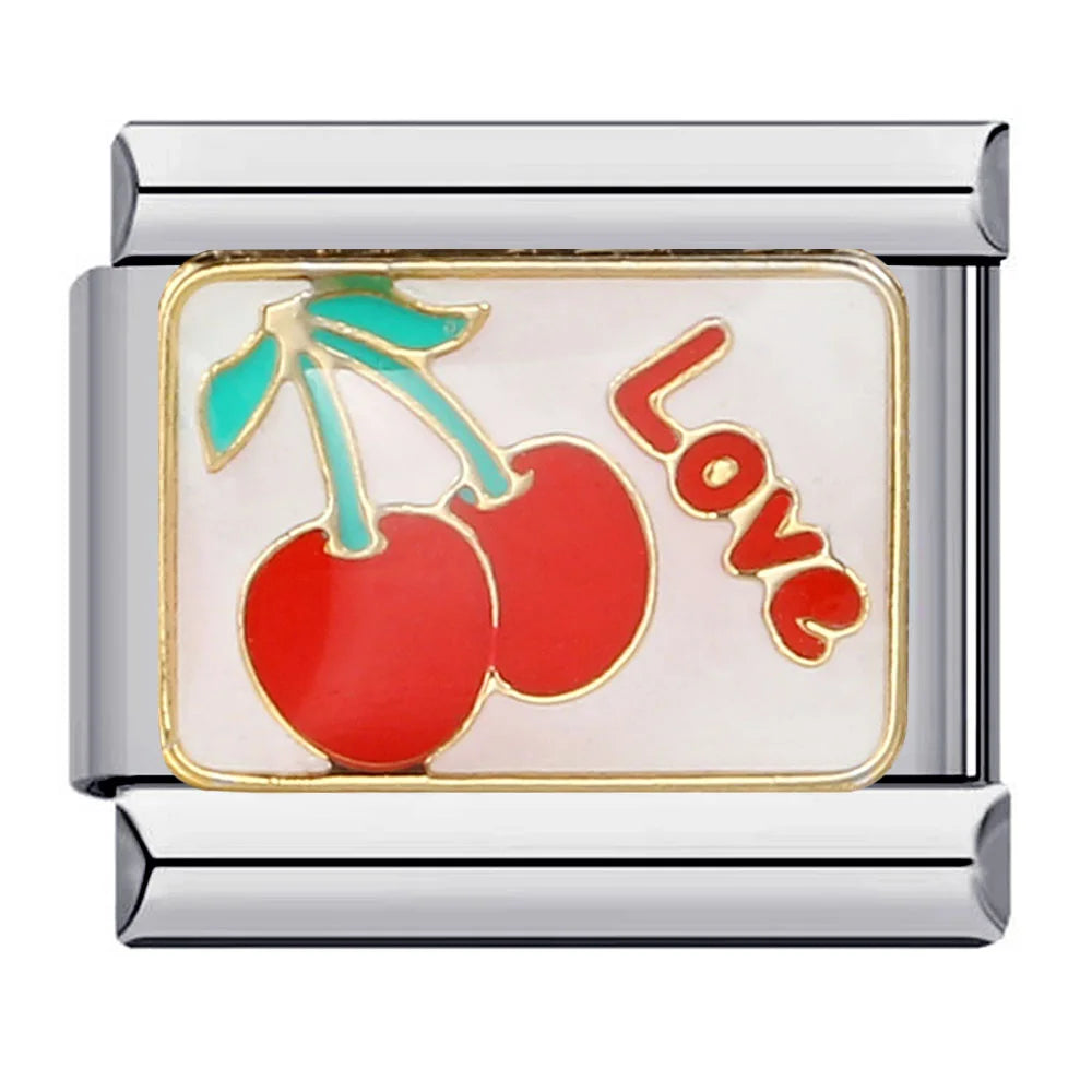 Y2K Italian Charm Bracelet Cute Fruit Cherries Colourful Elastic Link Chain Brangle DIY Making Fashion Jewelry Accessories