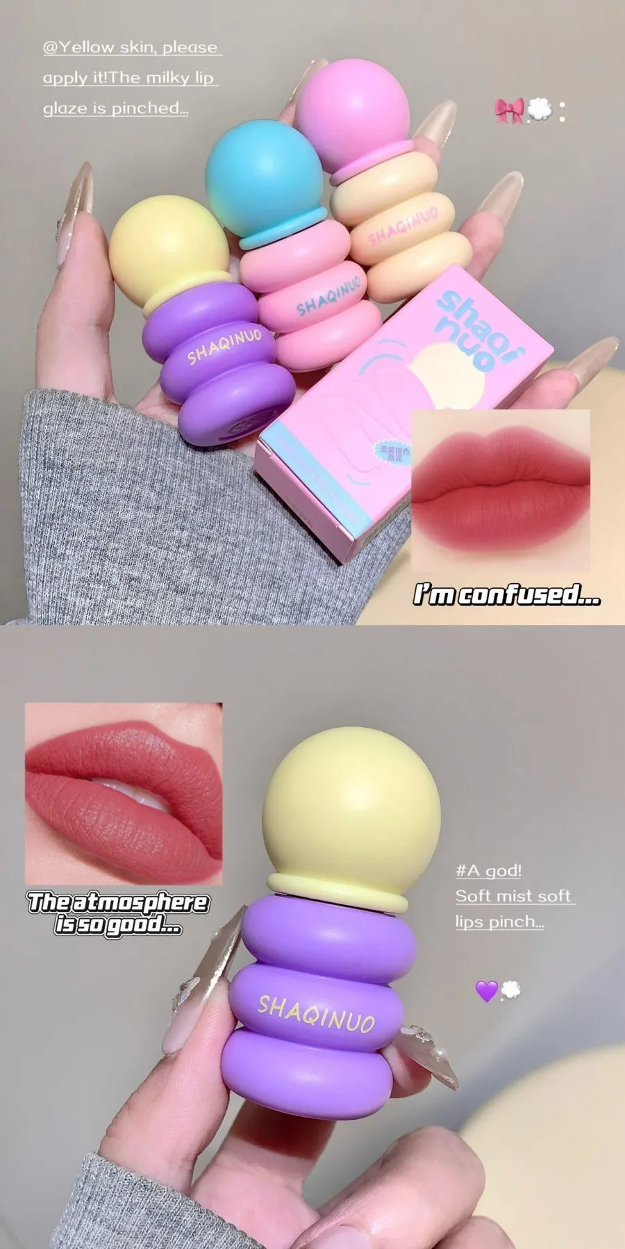 SHAQINUO Matte Lip Clay Lip Glaze, Contrasting Colors Matte Velvet Lip Clay Long-lasting Color Non-drying Lipstick