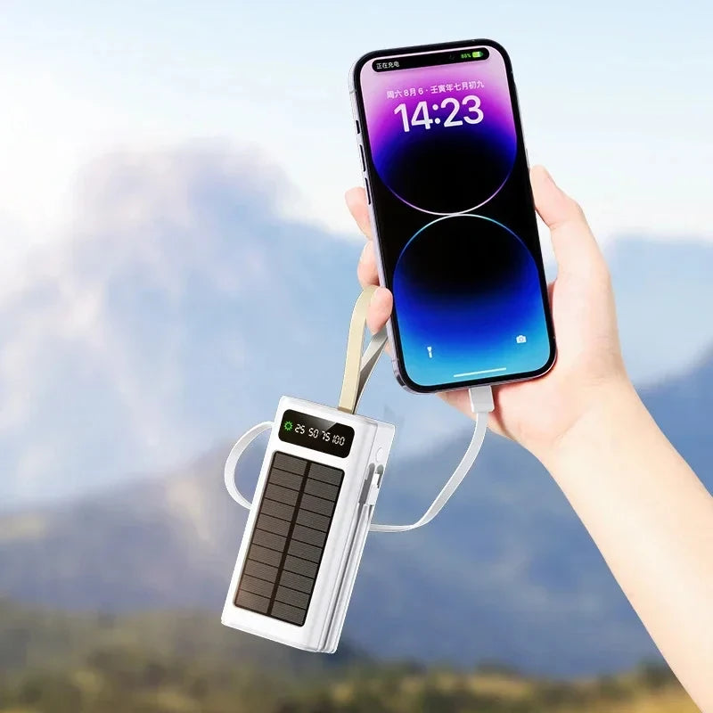 VIVO 500000mAh Solar Power Bank High-capacity Built-in 4 Cables External Battery LED Light PowerBank for iPhone Samsung