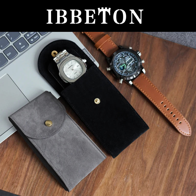 IBBETON Watch Bag Blue and Black and Brown Flannelette Gift Bag Travel Storage Case Durable Portable Watch Dust Protection Case
