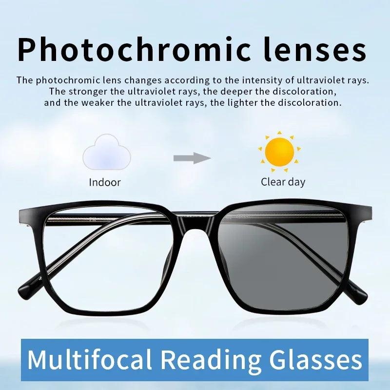 Photochromic Progressive Multifocus Computer Reading Glasses  Transition UV400 Sunglasses Multifocal Rectangular Readers