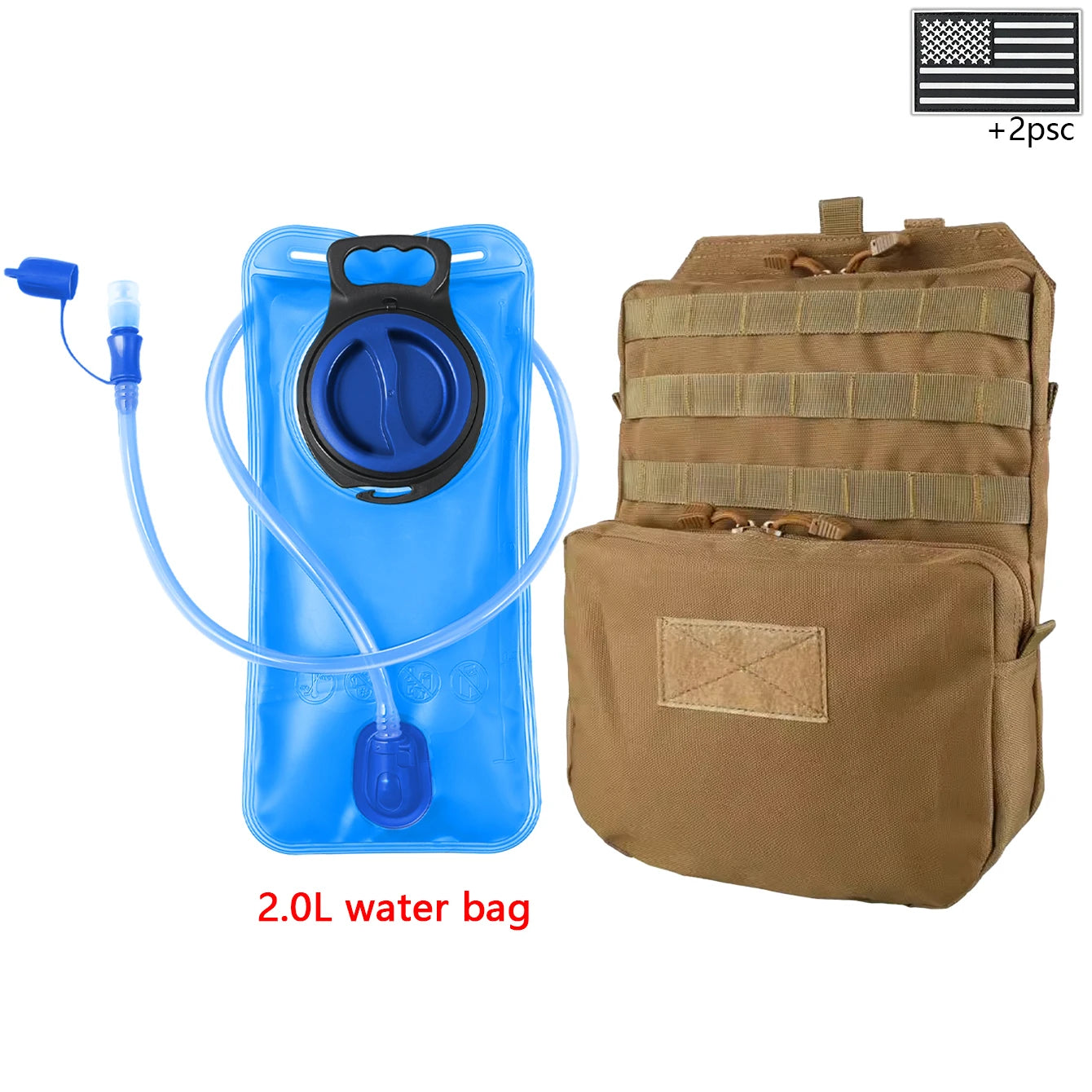 Outdoor sports drinking equipment: 2L large-capacity water bag + molle backpack, suitable for hiking, camping, and cycling