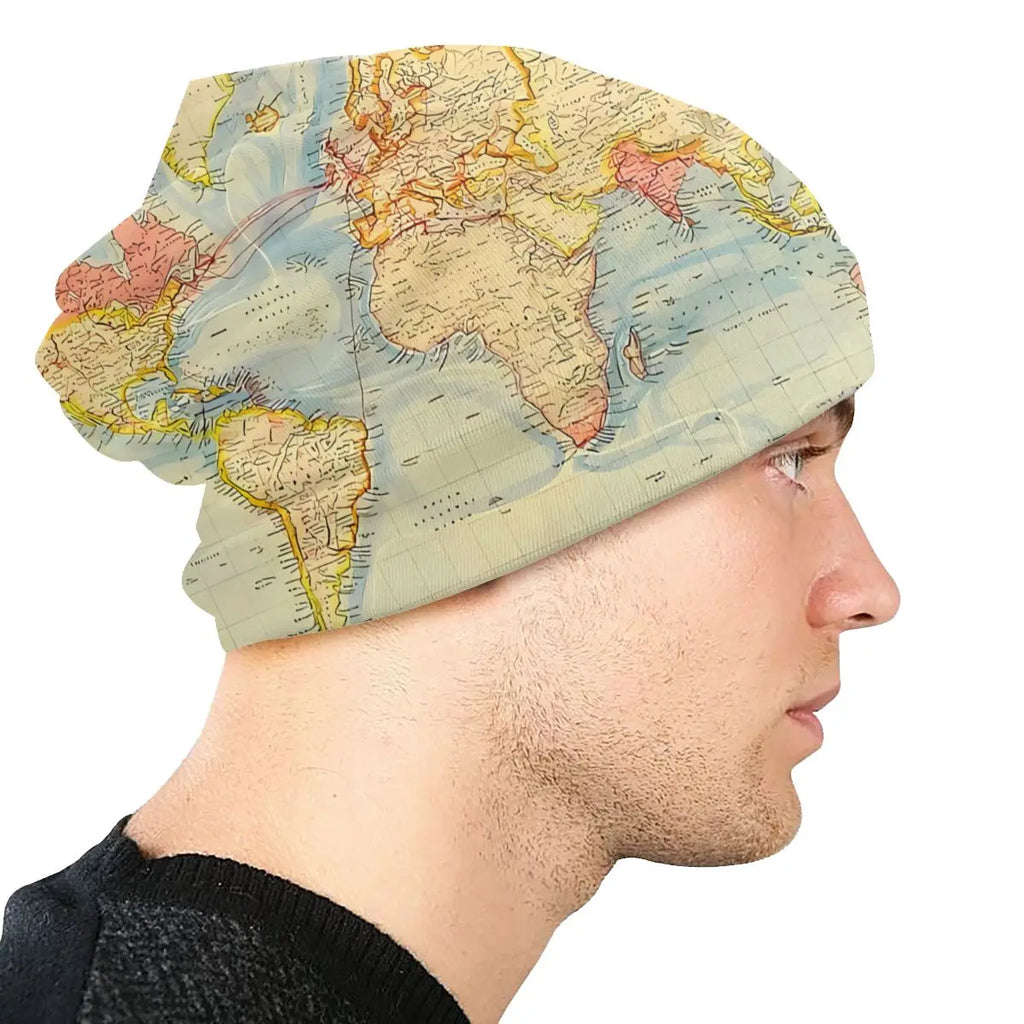 Bonnet Hats World Map Men Women's Thin Hat Vintage Map Of The World Autumn Spring Warm Cap Street Skullies Beanies Caps