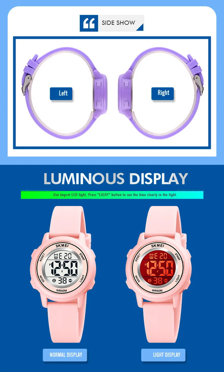 SKMEI 1721 Children Digital Color Shockproof Wristwatch for Boy Girl Sport Waterproof Colorful Kids Electronic Watch Clock 1266