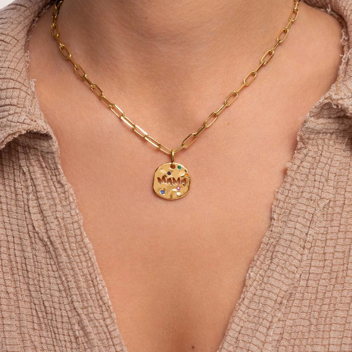 Mother's Day MAMA Necklace Gift Irregular Circular Guardian Pendant Necklace New Fashion Stainless Steel Necklace Accessory Gift