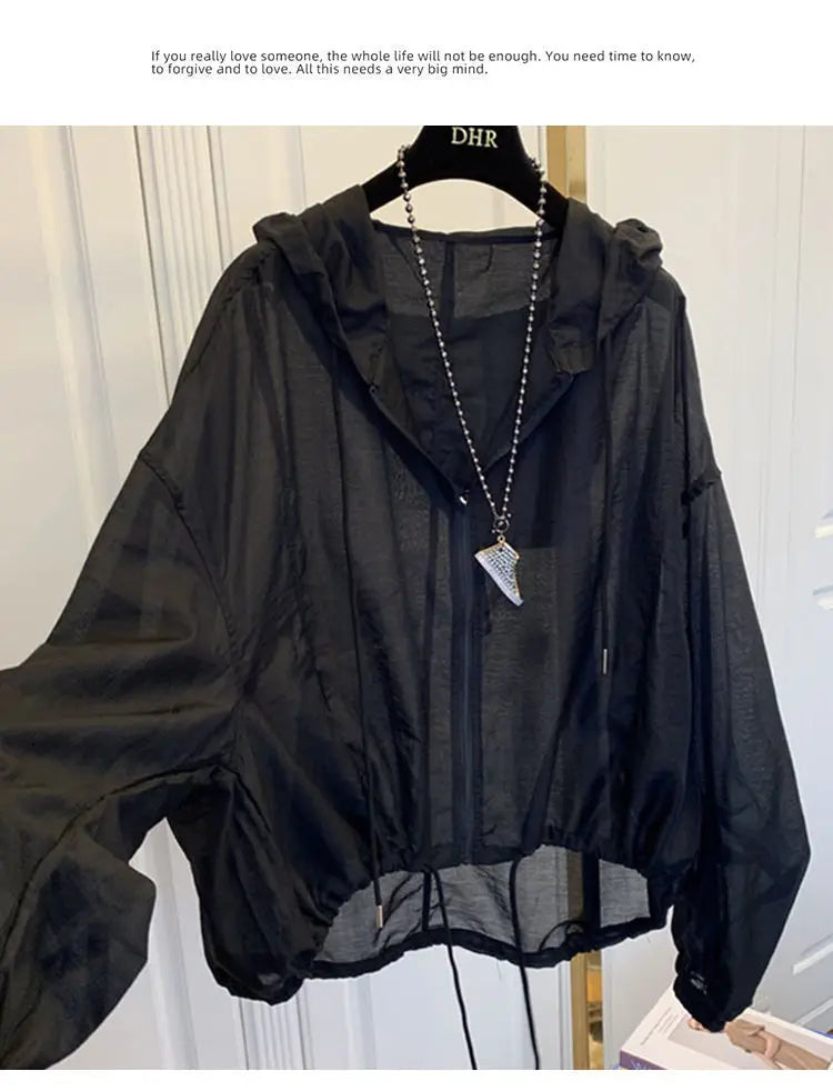 2025 New Ice Silk Thin Sunscreen Coat Women's Jacket Loose Sun Protection Shirt Hooded Top Summer Breathable Lightweight Shirt