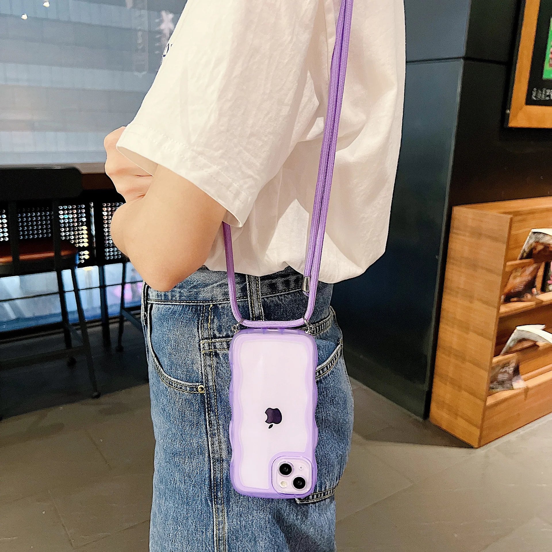 Crossbody Necklace Strap Lanyard Cord Phone Case For iPhone 17 16 15 14 13 12 11 Pro Max XR XS 7Plus Soft Cute Curly Wave Cover