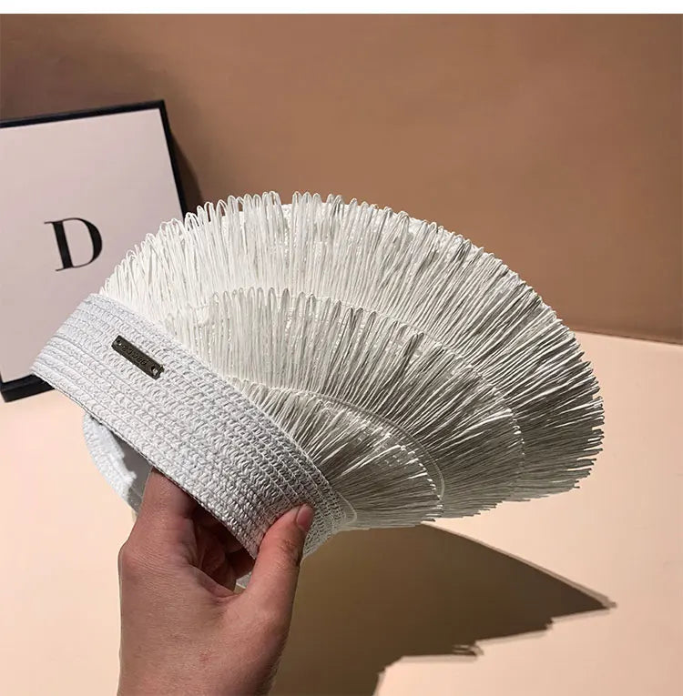 Designer Brand Sunscreen Tassel Straw Hats for Women Summer Empty Top Sun Hat Outdoor Pamama UV Protection Beach Sunshade Cap