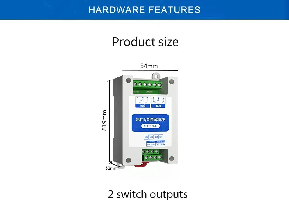 ModBus RTU Serial IO Module RS485 Interface 4DI+2DO 8 Digital Outputs CDSENET MA01-AXCX4020 Rail Installation 8~28VDC