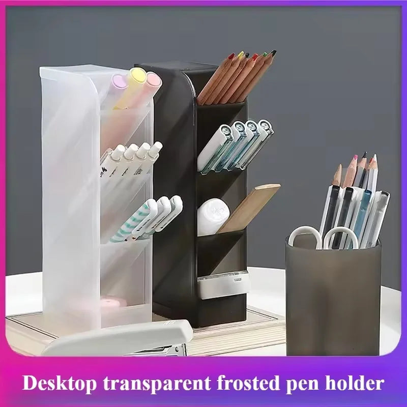 1Pcs Semi Transparent Frosted Pen Holder Slanted Makeup Brush Lipstick Organizer Multifunctional Stationery Storage Tube