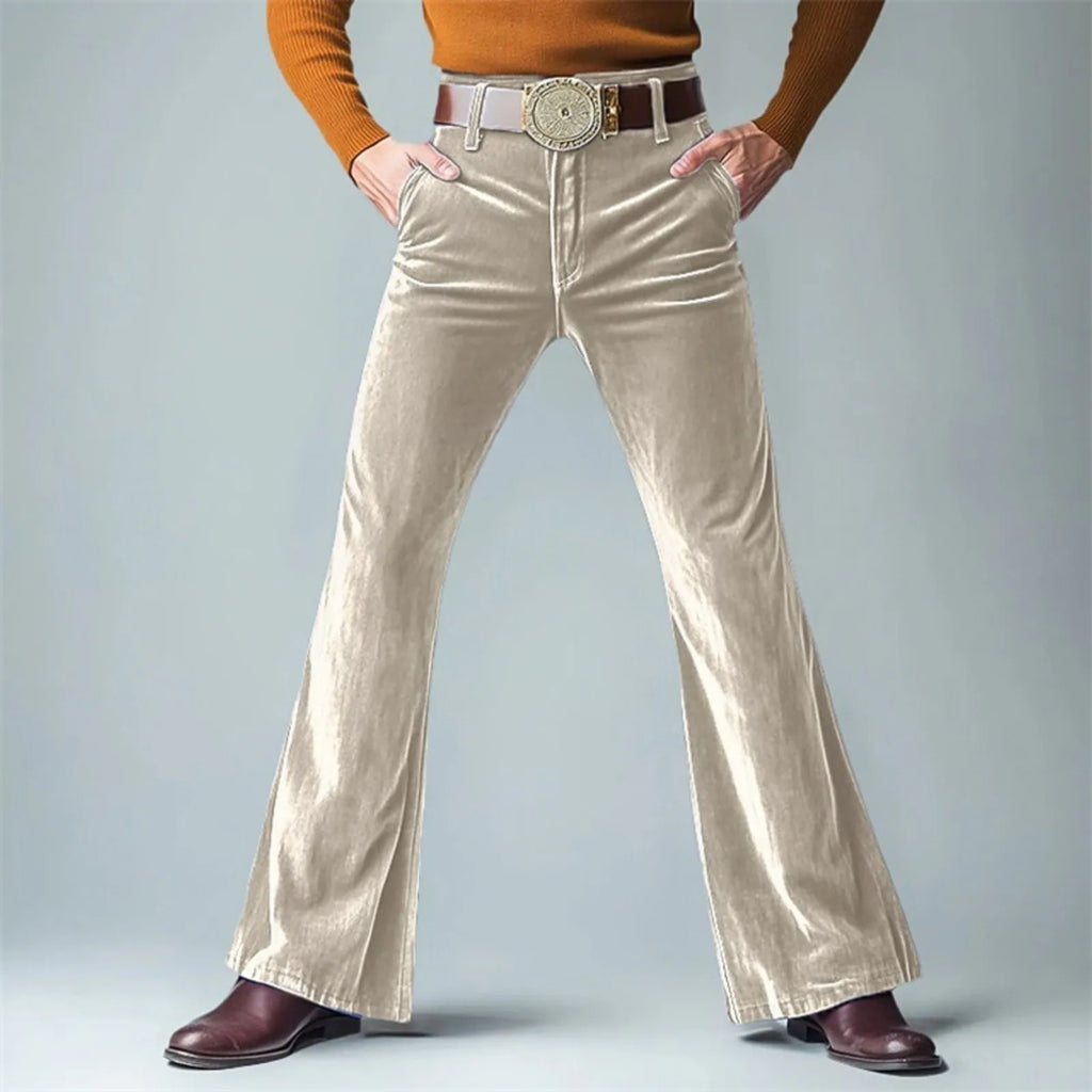 Men Retro Disco Flared Pants Classic Vintage Style Comfy Flare Trousers Fitted Velvet Fabric Dancing Stylish Pants Without Belt