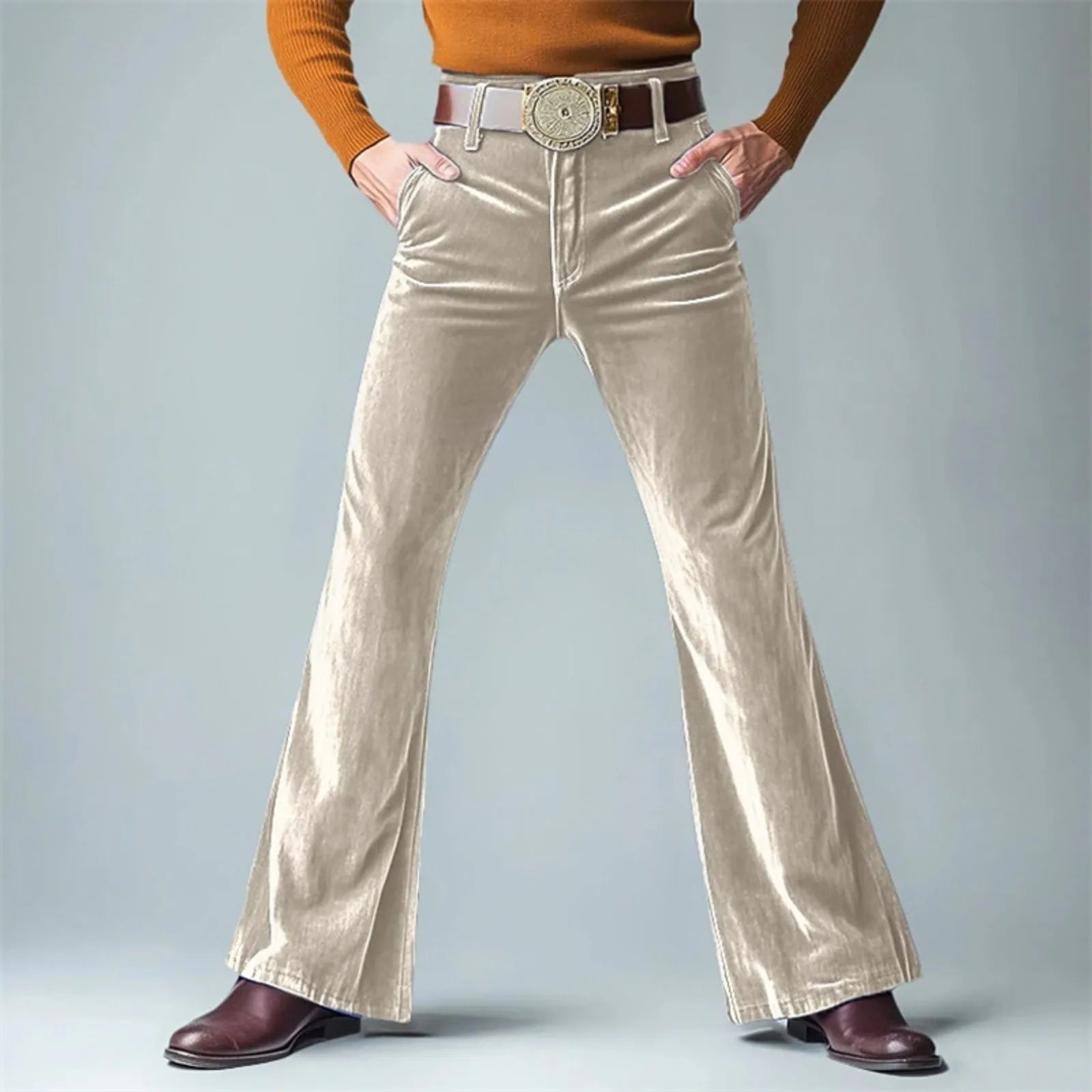 Men Retro Disco Flared Pants Classic Vintage Style Comfy Flare Trousers Fitted Velvet Fabric Dancing Stylish Pants Without Belt