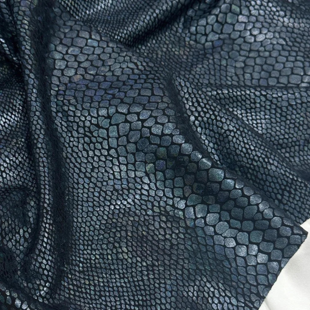 Color Changing Glossy Snake Patterned Elastic Fabric Creative Stage Runway Styling Graduation Designer Cloth for Diy Sewing