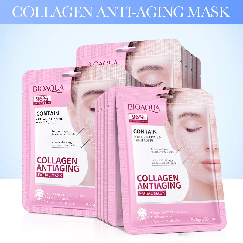 10pcs BIOAQUA  Hyaluronic Acid Retinol Collagen Facial Masks Hydrating Brightening Moisturizing Face Mask Facial Skin Care