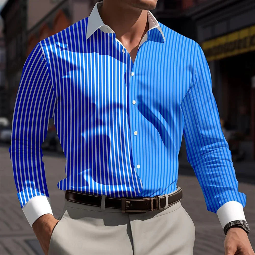 Men's long sleeved shirt striped spotted pattern 3D printed top for spring and autumn new fashion casual men's unisex clothing
