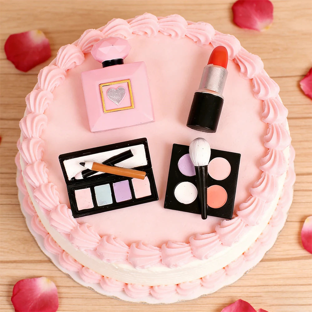 Lovely Girls Birthday Party Cosmetics Cake Toppers Lipstick Perfume Bottle Eyeshadow Box For Lady Mom Cupcake Decor Supplies Set