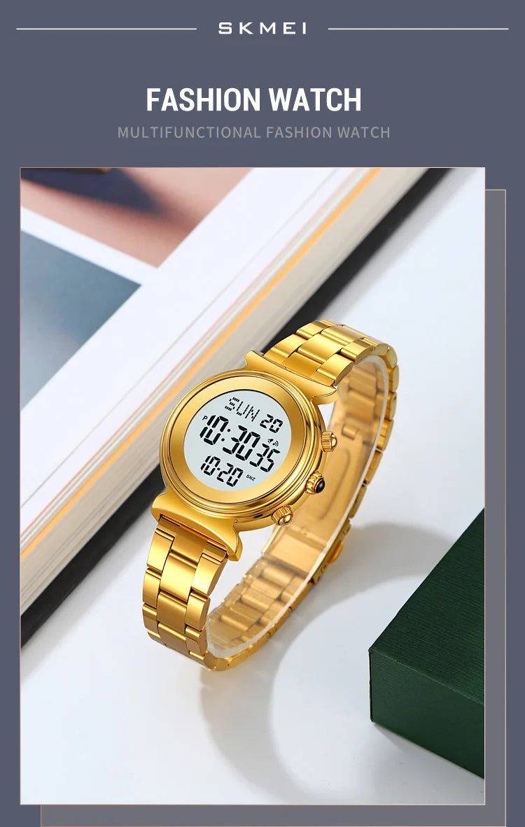 SKMEI Fashion Women's Alloy Digital Business Watch Waterproof Steel Strap Women Watch Simple Exquisite Silver Watch with 2408