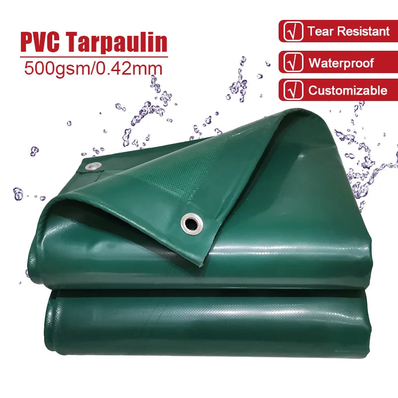 500gsm PVC Tarpaulin Waterproof Heavy Customizable Tarp Cover Canopy Awning Rainproof Planting Courtyard Gazebo Balcony Pavilion