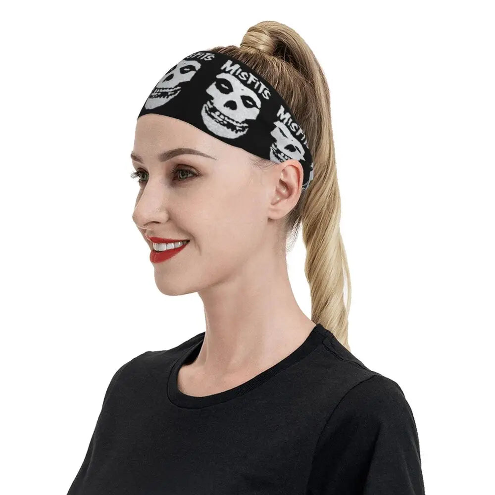Misfits White Skull Sport Sweatband for Women Men Music Sweat Headband Tennis Gym Fitness Hair Bandages Headwrap Hair Turban