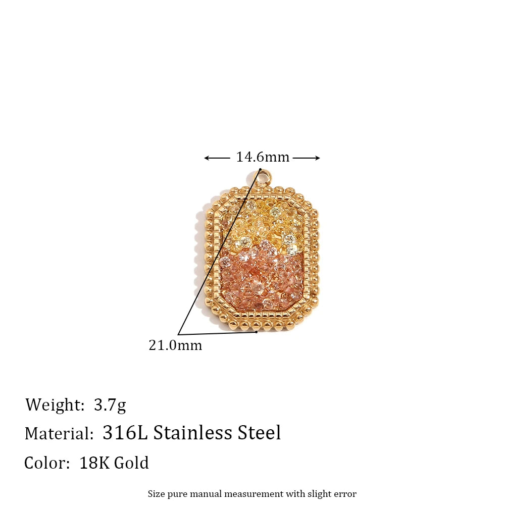 E.B.belle Octagonal Splicing Color Bead Heart-shaped Key Rainbow Square 316L Stainless Steel 14K Gold Plated Pendant Charms