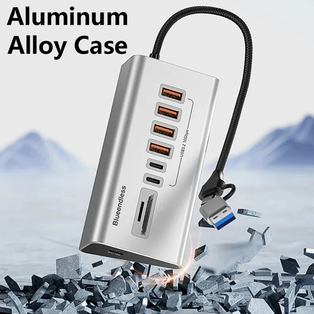 9 in 2 USB C Hub To USB 3.2 Aluminum Docking Station 10Gbps Type C 3.2 Splitter with SD/TF Card Reader for PC Laptop Tablet