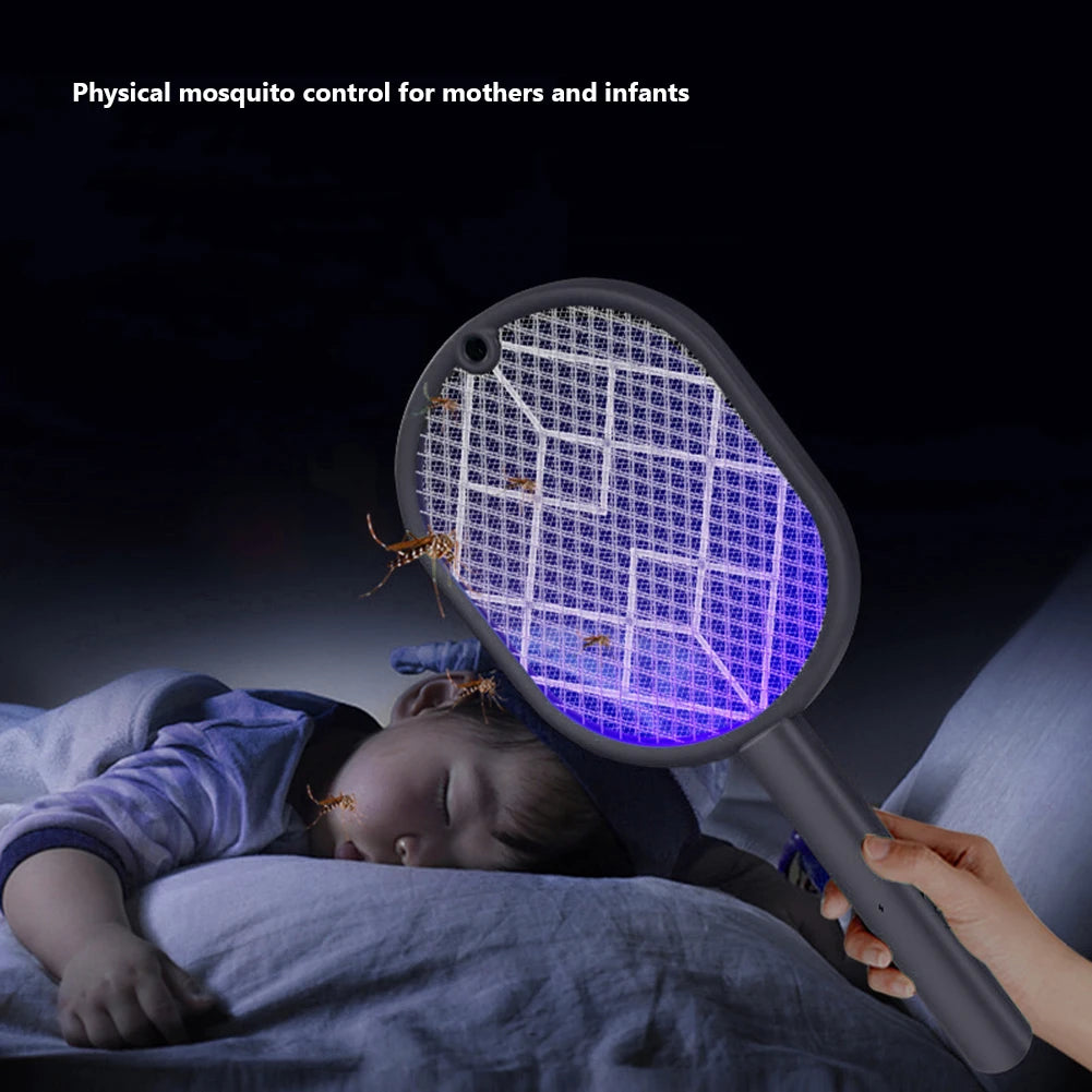 Electric Mosquito Racket 2-in-1 Fly Swatter Trap Electric Mosquito Swatter USB Rechargeable Mosquito Racket Fly Zapper For Home
