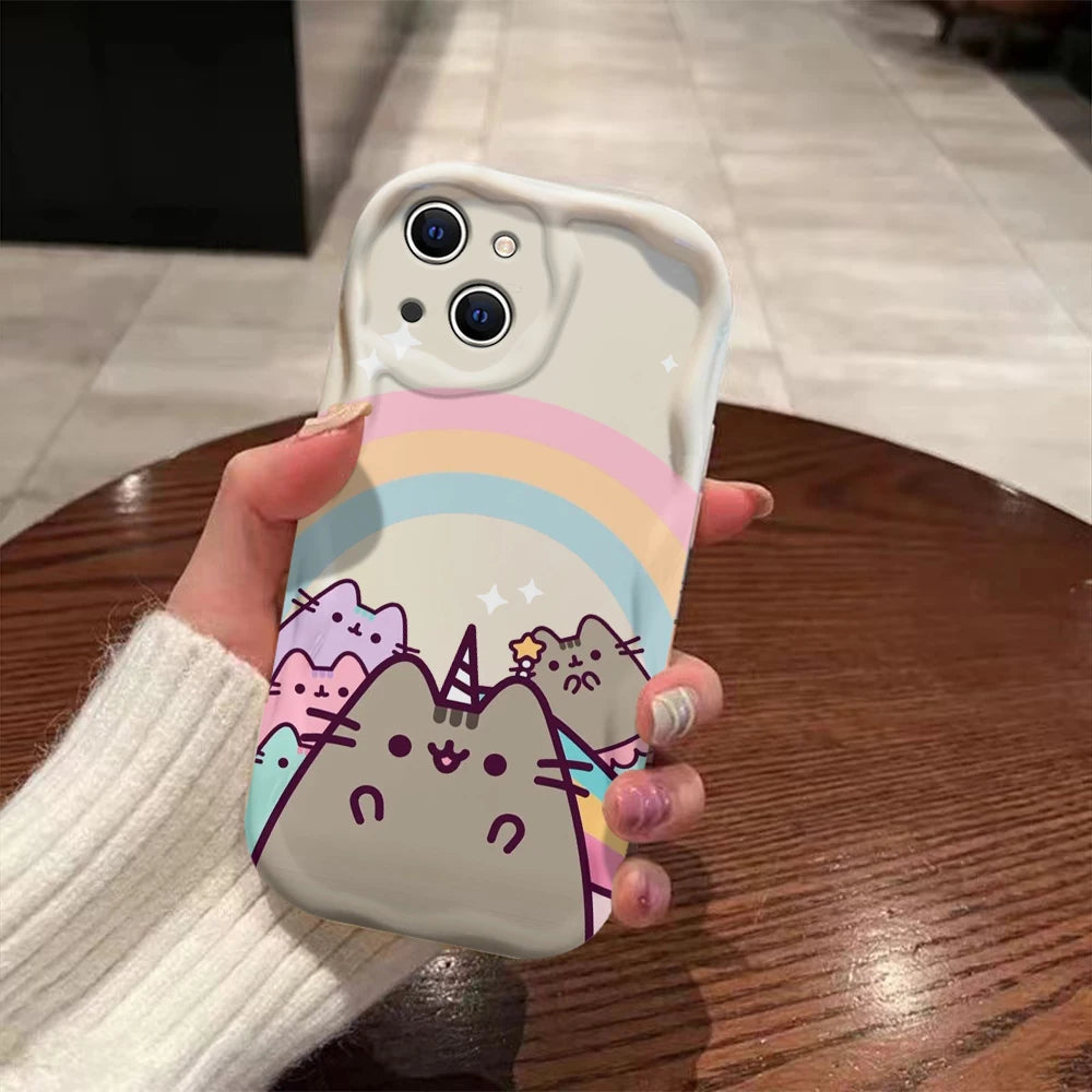 Funny Pusheens Cat 3D Wave Case For iPhone 15 14 13 12 11 Pro Max Mini X XR XSMAX 8 7 6S Plus Soft Silicone Cover