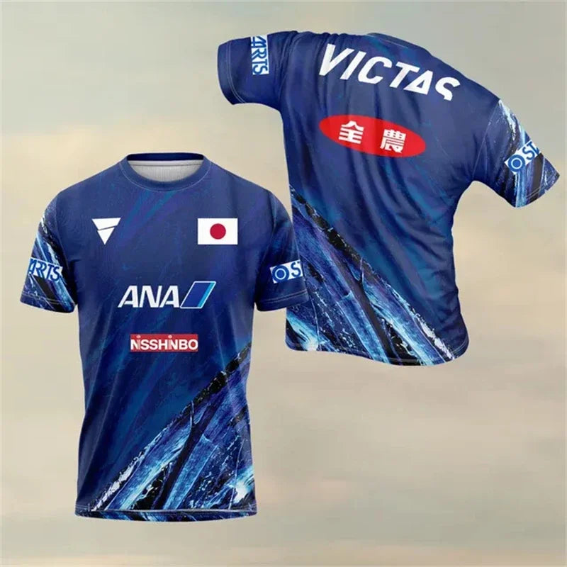 Fashionable and casual 3D printed men's tennis quick drying short sleeved ultra-thin fitness sports breathable table tennis top