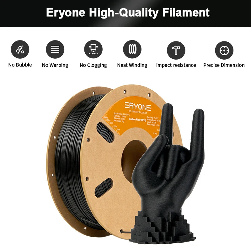 ERYONE PETG Carbon Fiber 3D Printer Filament 1.75mm 1KG ±0.03mm Precision - High Strength & Stiffness for FDM Printers