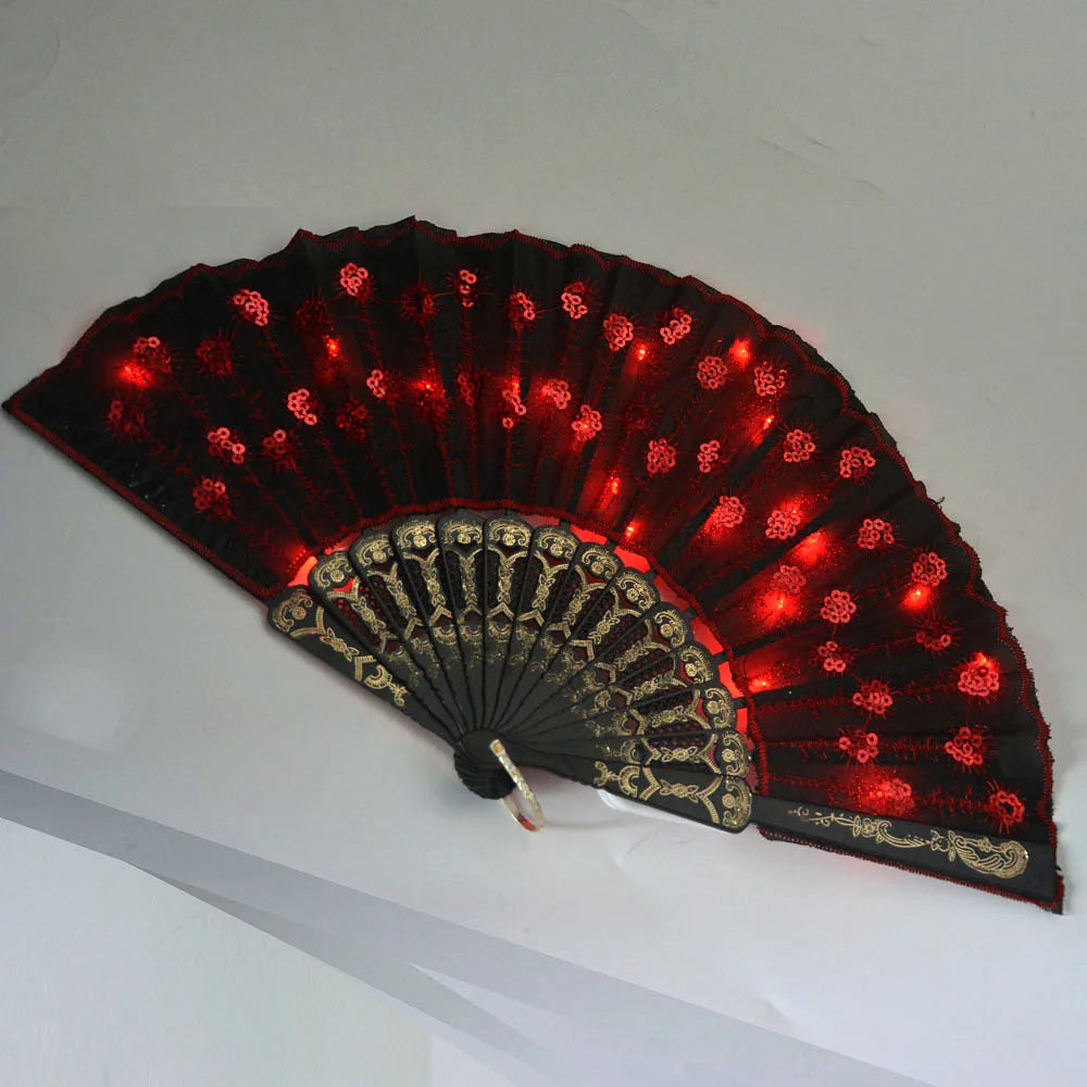 Party Glow Light Up Flower Peacock Hand Fan Dance Show Church Birthday Gift  Bar Props Wedding Festival Halloween Christmas