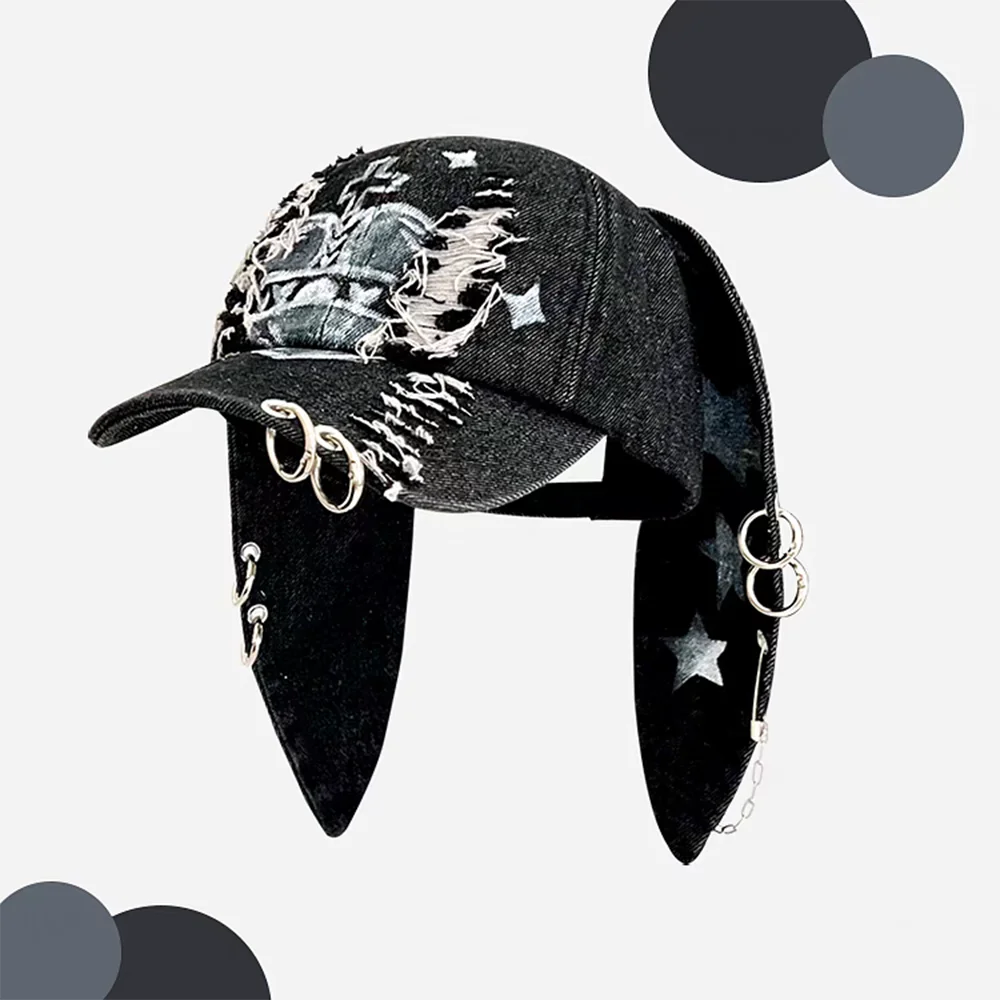 Designer Graffiti Devil Ears Denim Baseball Caps Men Women Autumn Personality Versatile Retro Ripped Style Hip Hop Men's Hat