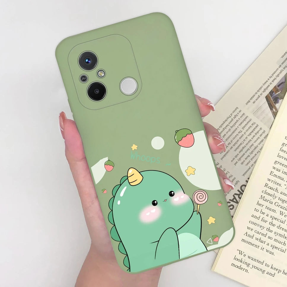 Phone Case For Redmi 12C 11A 4G Cartoon Dinosaur Soft Silicon TPU Matte Back Cover Coque For Redmi 12 C 11 A 4G Funda Capa Shell