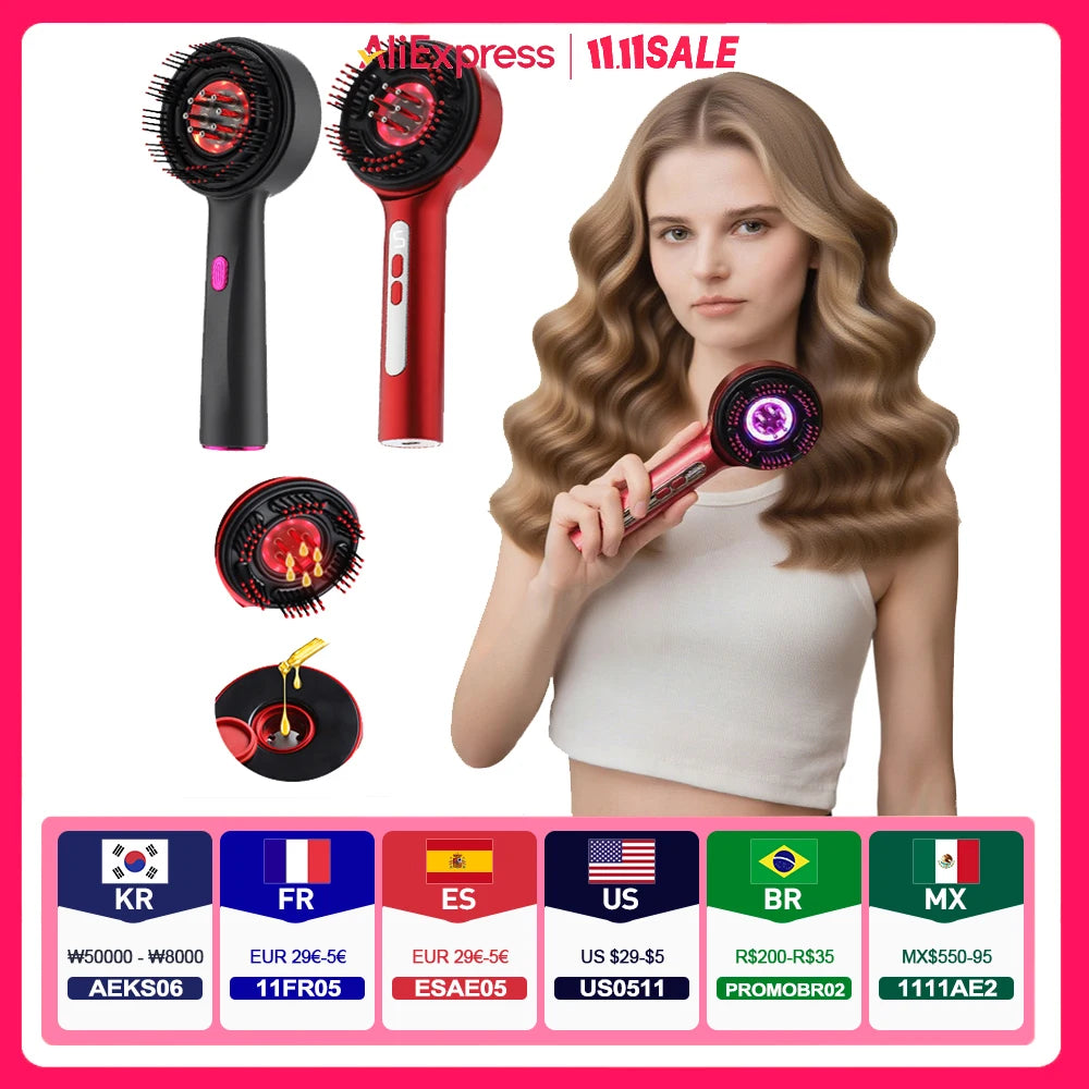 Electric Vibration Massage Comb Blue&Red Light Therapy Hair Growth Massage Scalp Brush Anti Hair Loss Improve Scalp Health Care