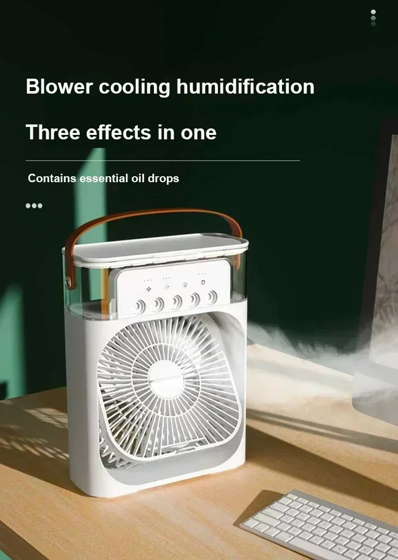 Summer Cooling Fan 3 In 1 Portable Desktop Humidifier USB Mini Air Conditioners Night Light Water Mist For Home, Office