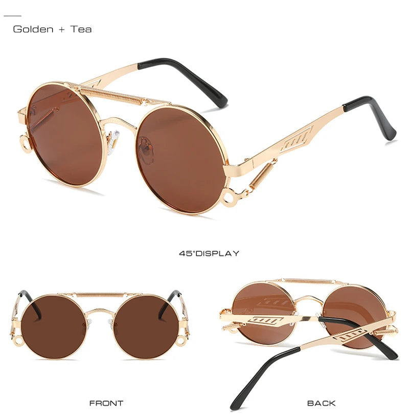 SHAUNA Retro Metal Double Bridges Round Sunglasses Women Fashion Gradient Mirror Eyewear Men Trending Punk Spring Sun Glasses