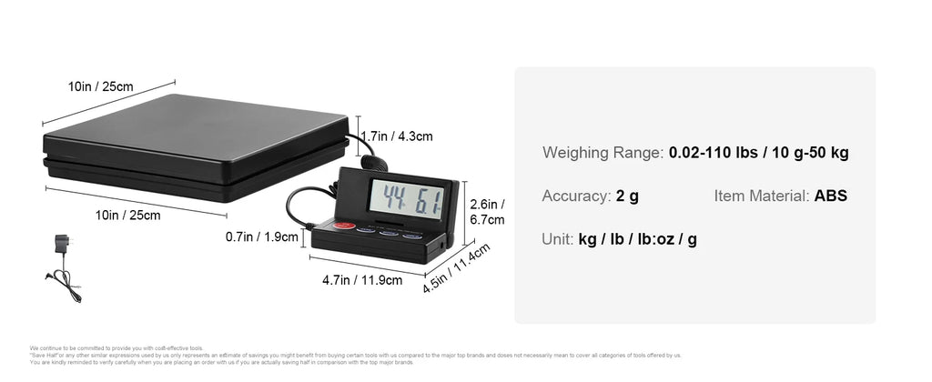 SucceBuy 110 lbs Digital Postal Shipping Scale with Timer 90° Foldable LCD Screen AC/DC Powered Package Scale for Laggage Home