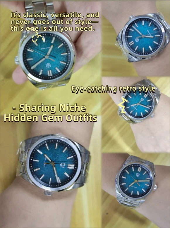 Watchdives New WD0003B ‌Aventurine Dial Watch VH31 Sweep Movement Sapphire Crystal Luminous 100m Waterproof 36mm Vintage Watche