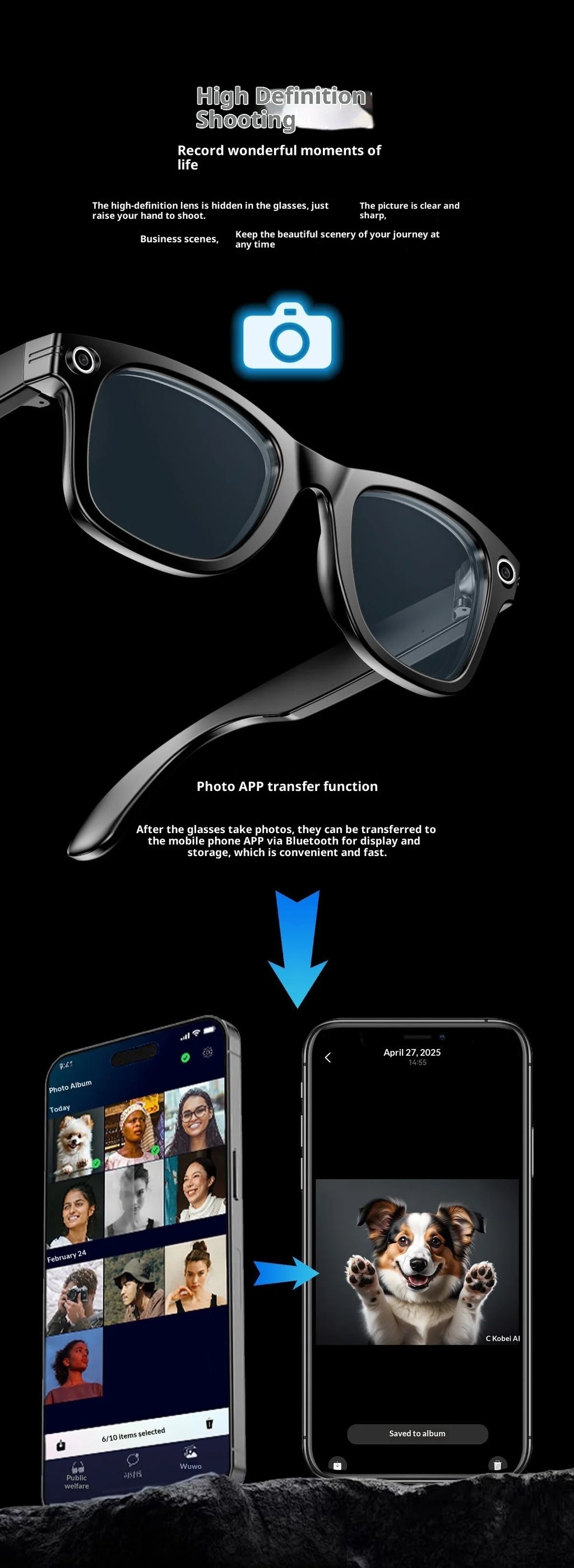 2025 AI Smart Glasses - 8MP Camera for First-Person Vlog, Voice Translation, Music & Calls, IP65 Waterproof, Ultra-Light