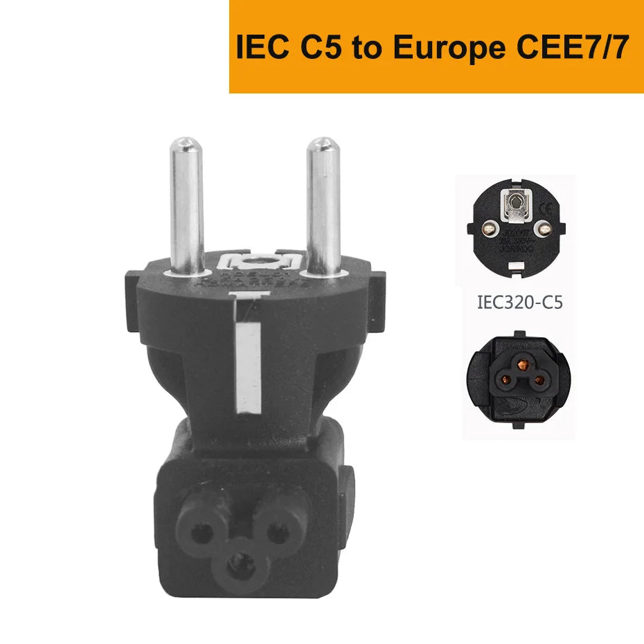 EU Power Cable plug adapter EU PLug to IEC320 C5 Clover Leaf adapter plug CEE 7/16 to C5 CEE 7/7 EURO SCHUKO to -IEC5