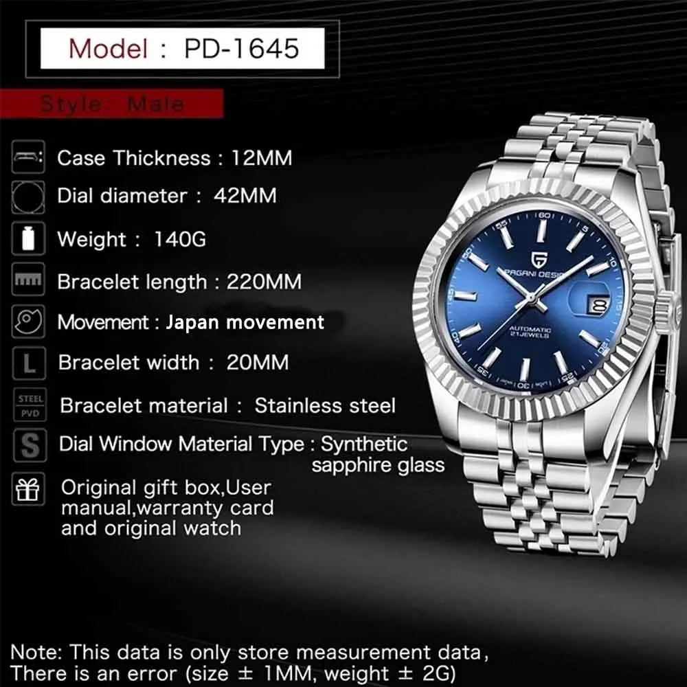 2025 PAGANI DESIGN 42MM Men Mechanical Watches Luxurious Business Automatic Watch 100M Waterproof Stainless Steel Watch for Men