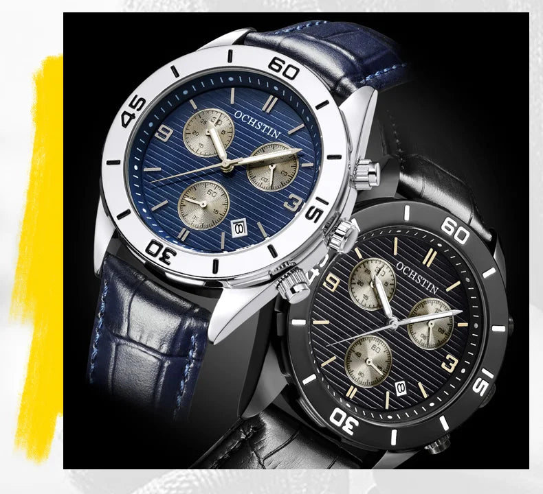 OCHSTIN Men's Watches Top Brand Sport Men Wrist Watch Leather Quartz Watch Sports Waterproof Male Clock Chronograph Function