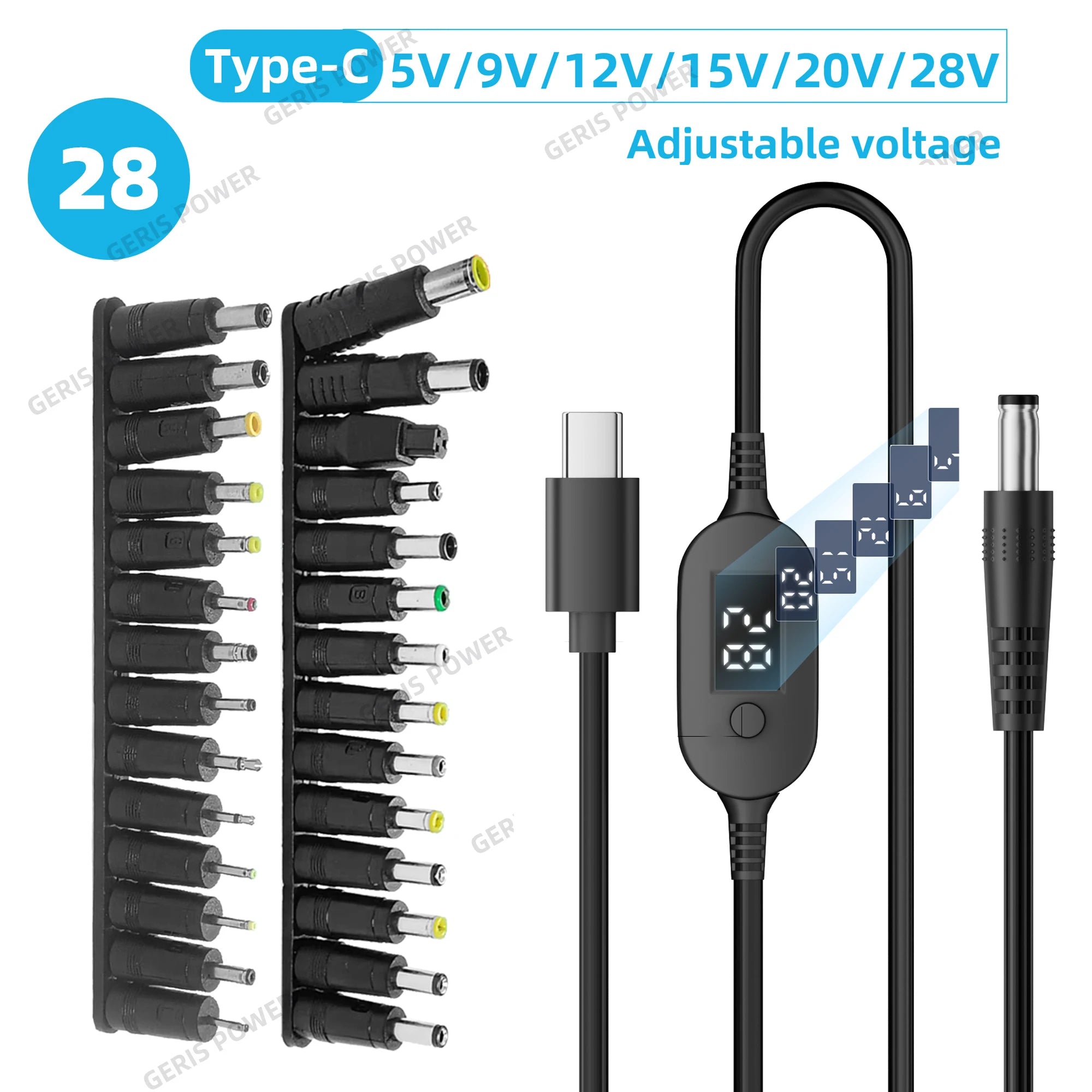 USB-C to DC Boost Converter Cable Type C to 5V 9V 12V 15V 20V 28V Adjustable Voltage Adapter Cord for Laptop Wireless Router TV